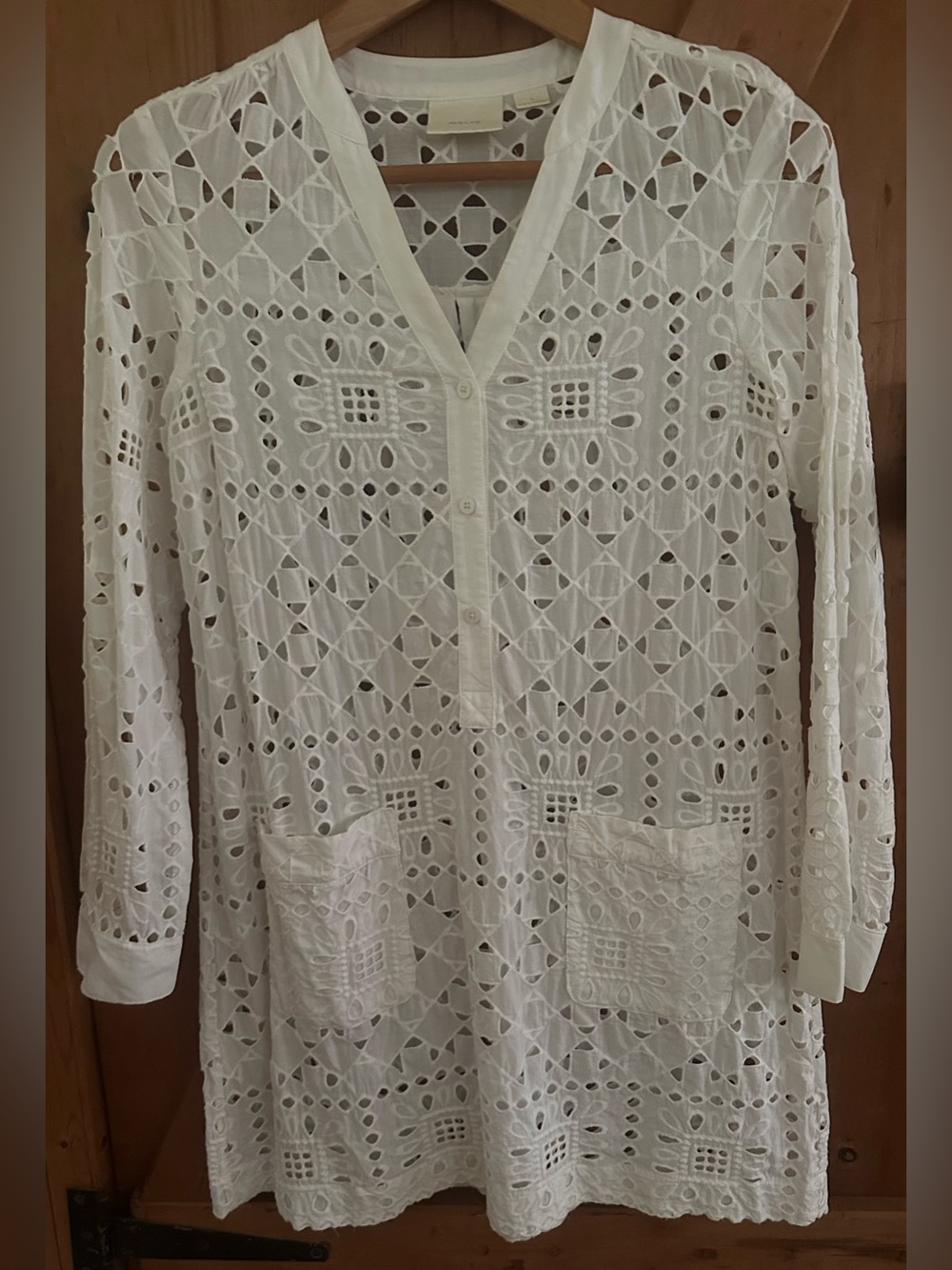 Maeve White Eyelet Button-Front Tunic